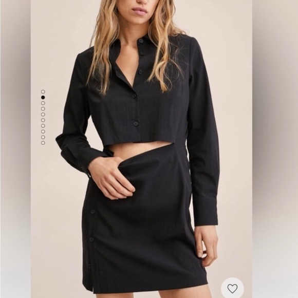 Mango MNG - NWOT black cutout button front mini shirt dress - Picture 8 of 13